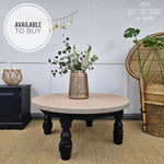 Load image into Gallery viewer, Large chunky pine coffee table for sale, with base painted in Coal Black and top refinished in Taupe Stain and Finishing Oil 
