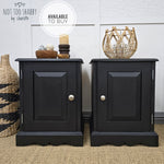 Load image into Gallery viewer, Pair of Coal Black painted pine cupboards with silver knobs and hinges
