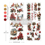 Load image into Gallery viewer, Feathered Noel Redesign with Prima Middy Transfer with red cardinal birds, christmas fir wreaths, lanterns, bows, poinsettias, santa, baubles and pine cones

