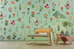 Load image into Gallery viewer, Floral Collection Redesign with Prima X Large Transfer featuring a selection of colourful blooms on long stems, applied on a green wall to create a wallpaper design
