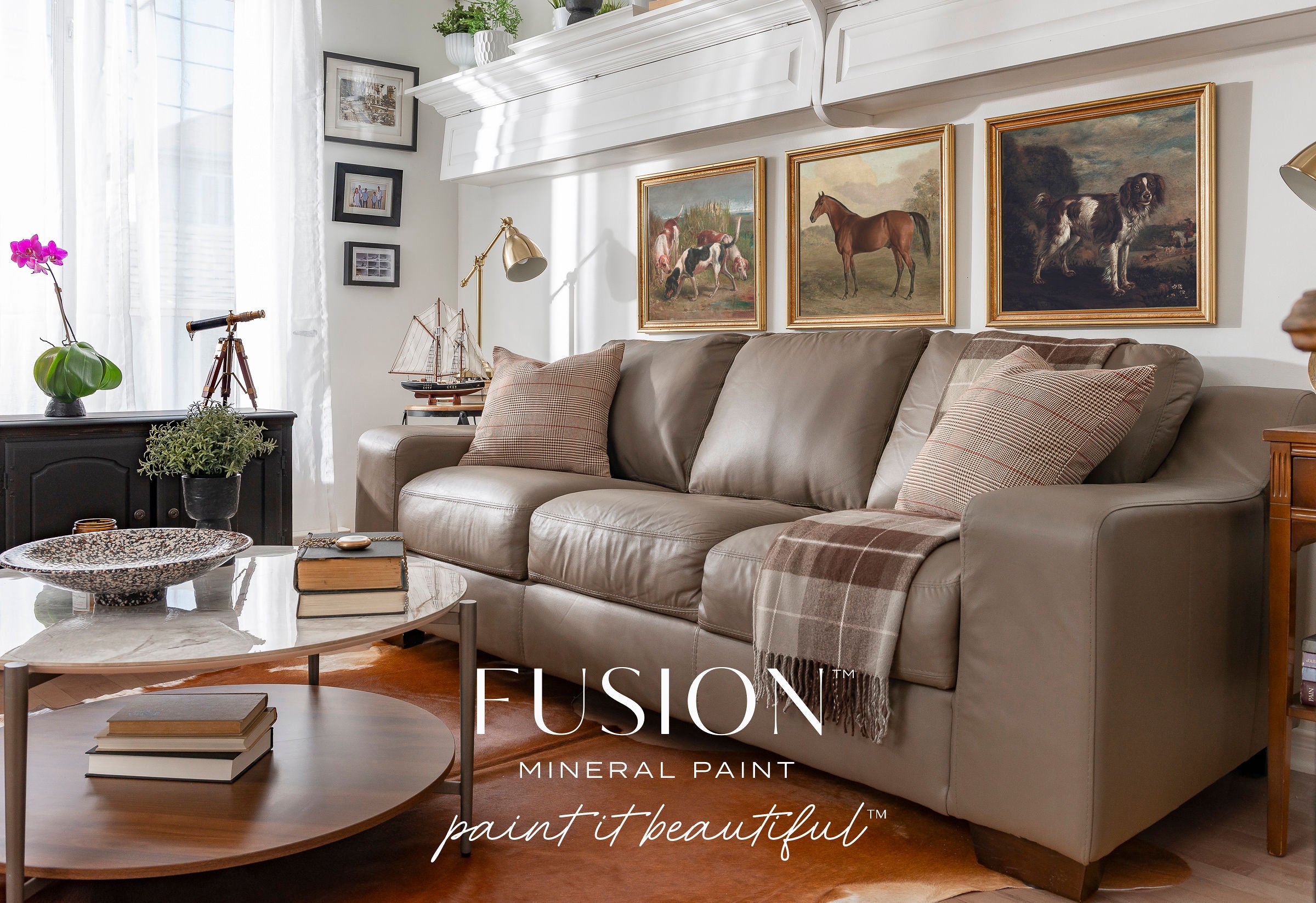 Fusion Mineral Paint Woodwick painted leather sofa