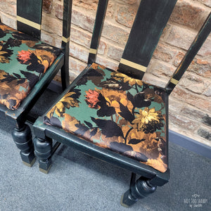 Black, Green and Gold Pair of Distressed Chairs