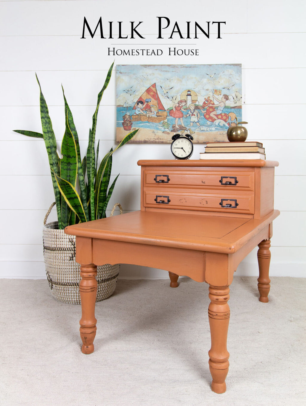Homestead House Milk Paint Autumn Leaves painted table with drawers