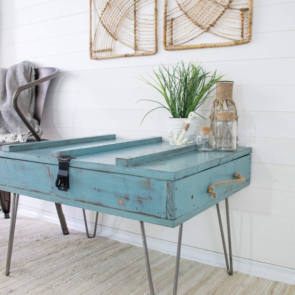 HH Milk Paint Distressed rustic table painted in niagra