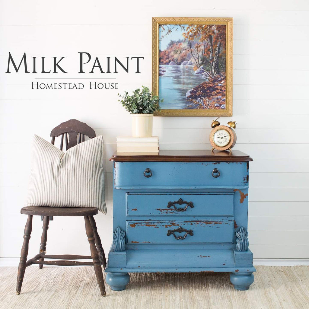 HH Milk Paint chippy and crackle chest of drawers in maritime blue