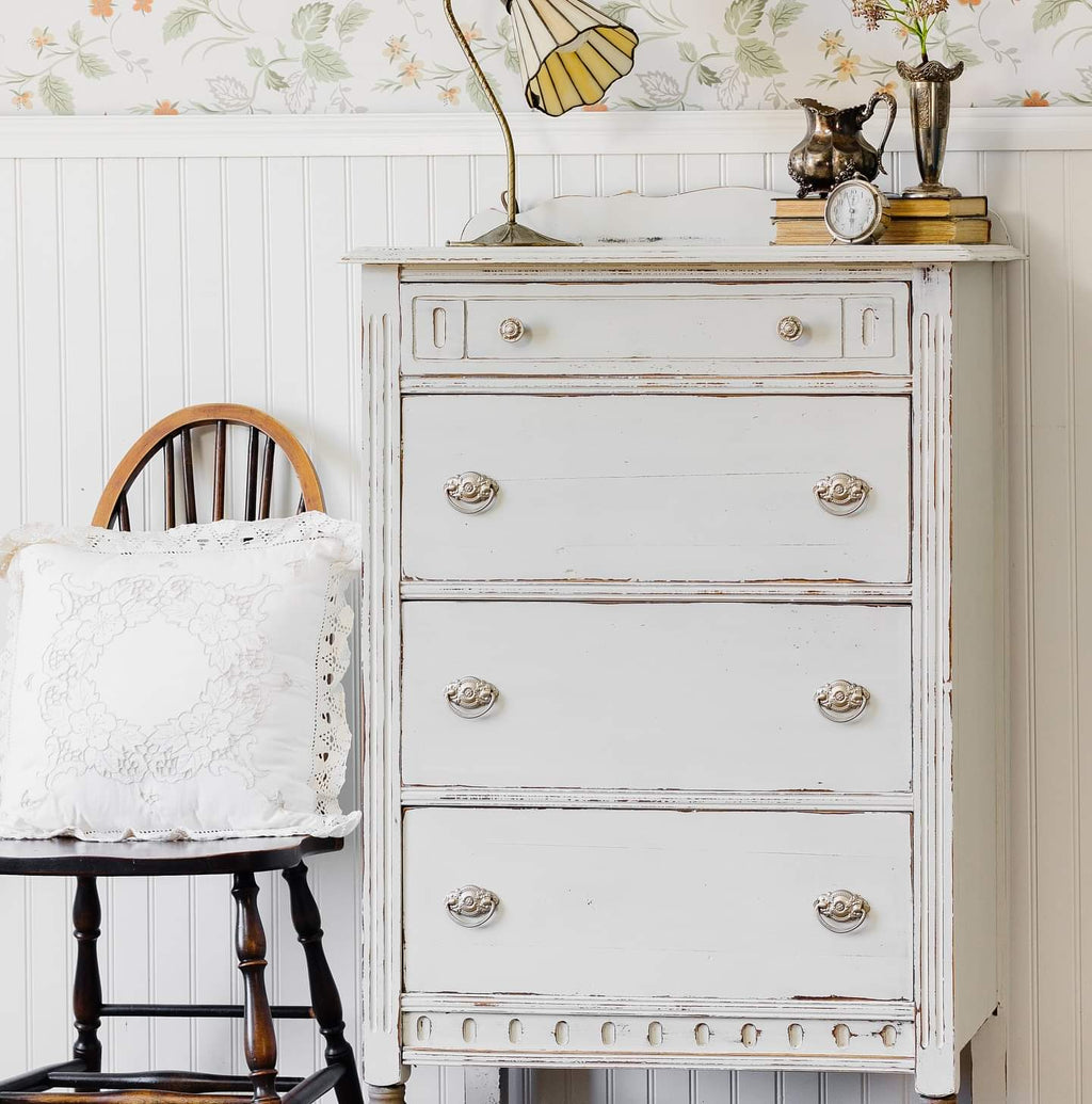 HH Milk Paint chest of drawers painted in grey silk