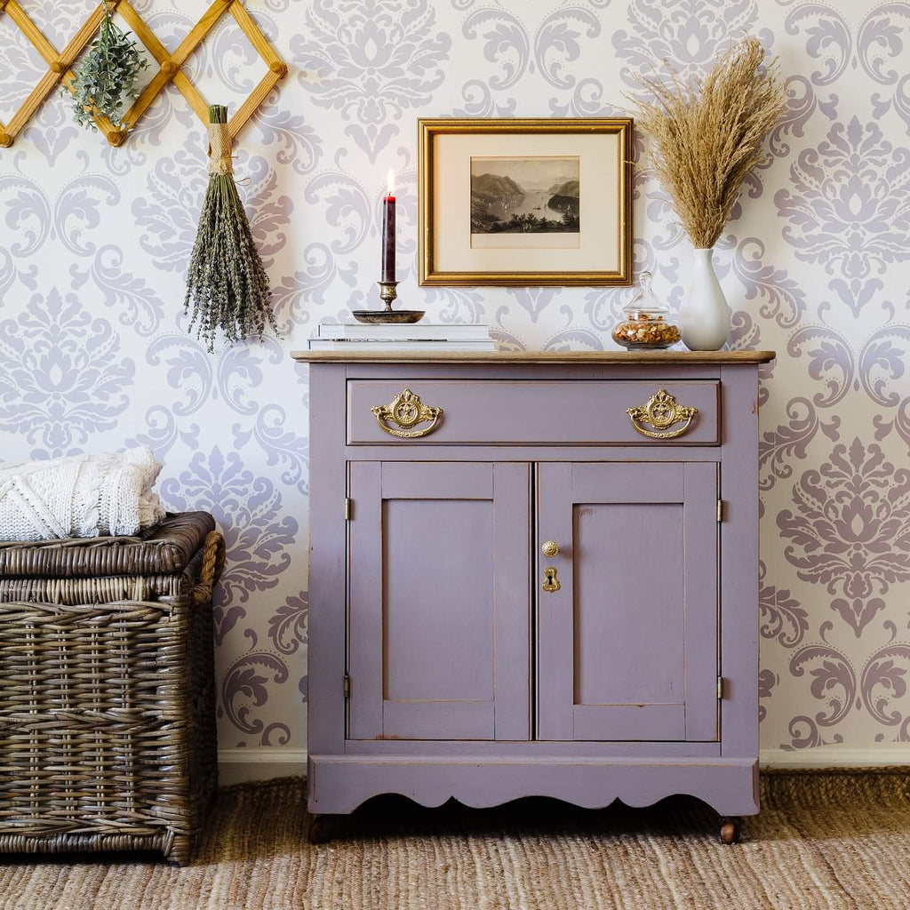 HH Milk Paint cabinet painted in lavande