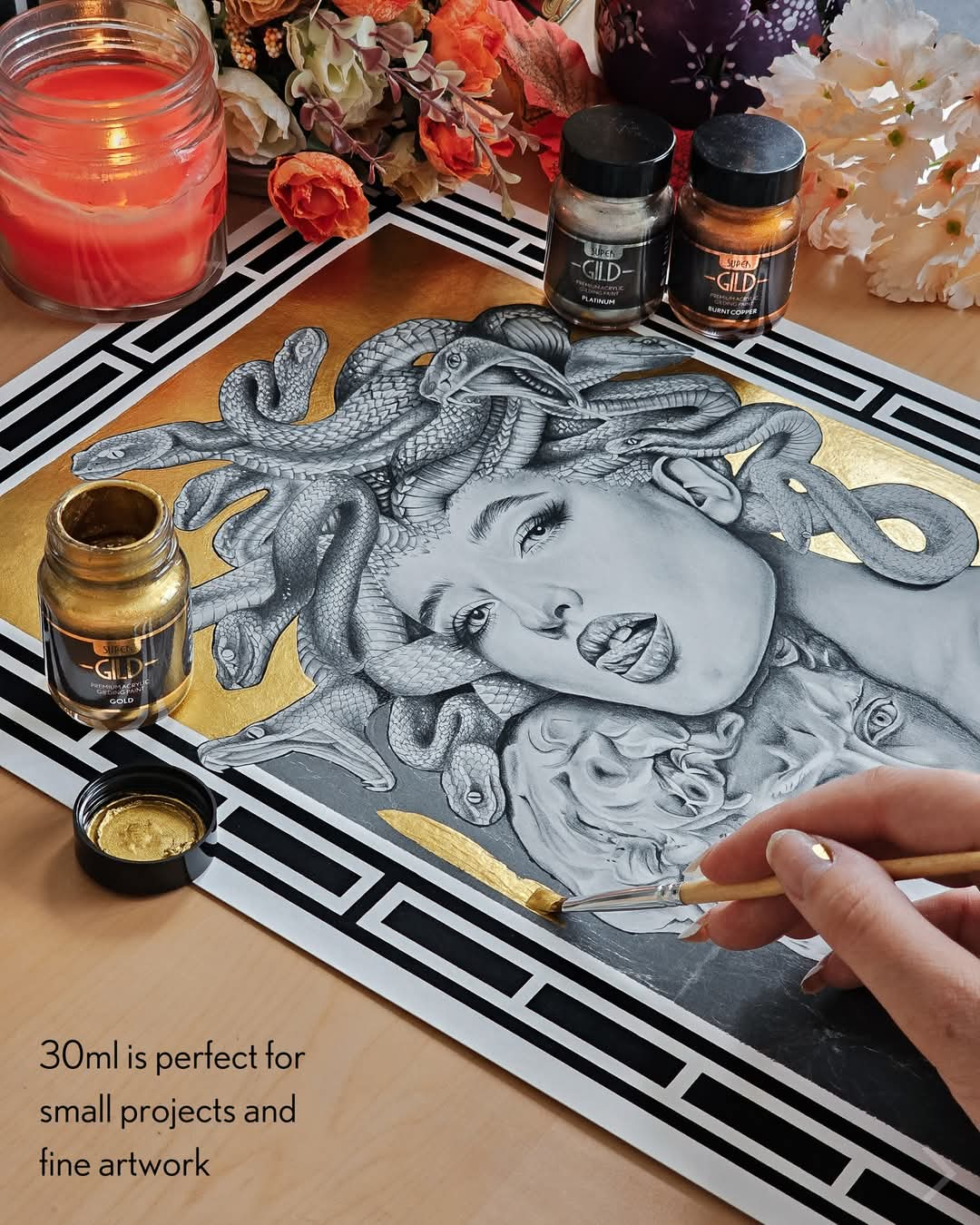 Gold Guild Lane Super Guild Acrylic Enamel Waterbased metallic guilding paint, Gold leaf effect - how far 30ml goes