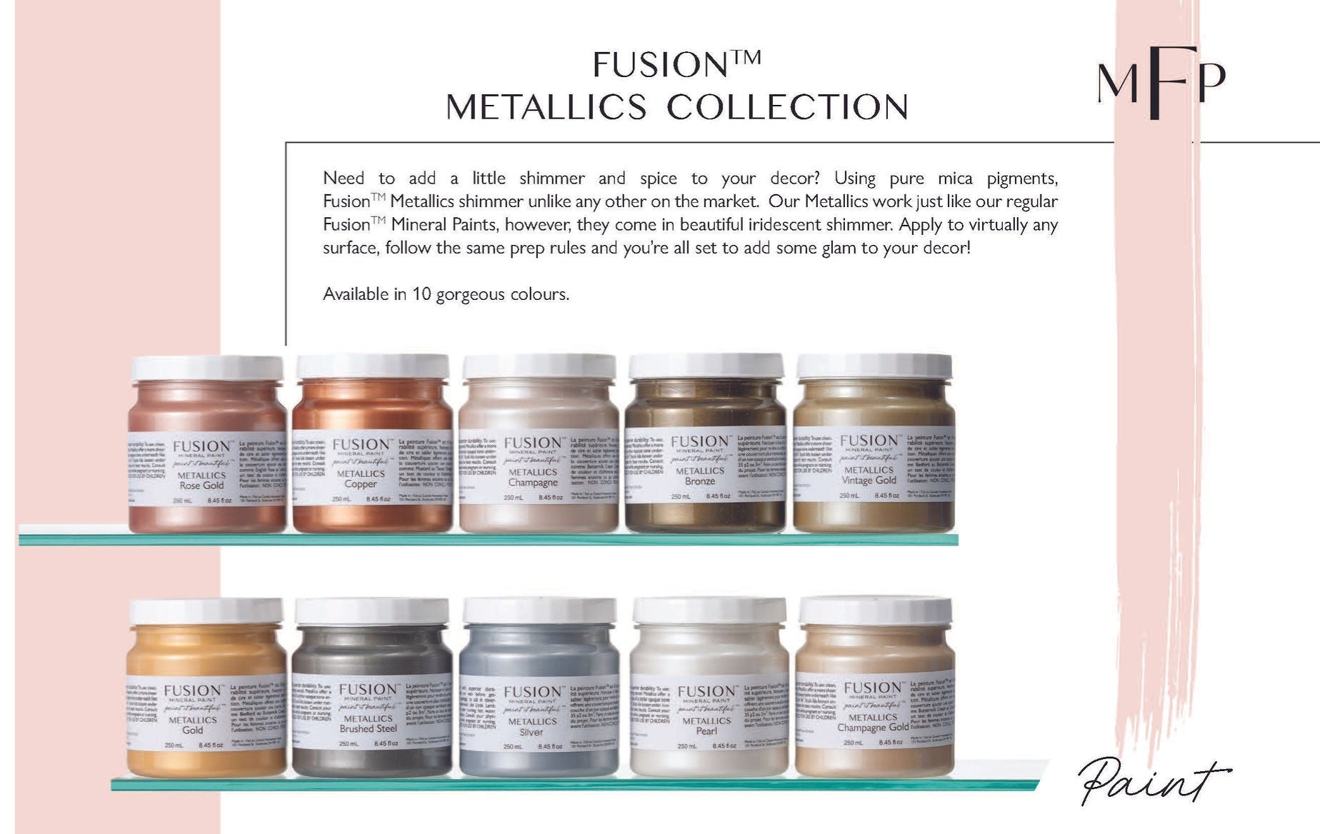 Jars of fusion mineral paint metallic paint