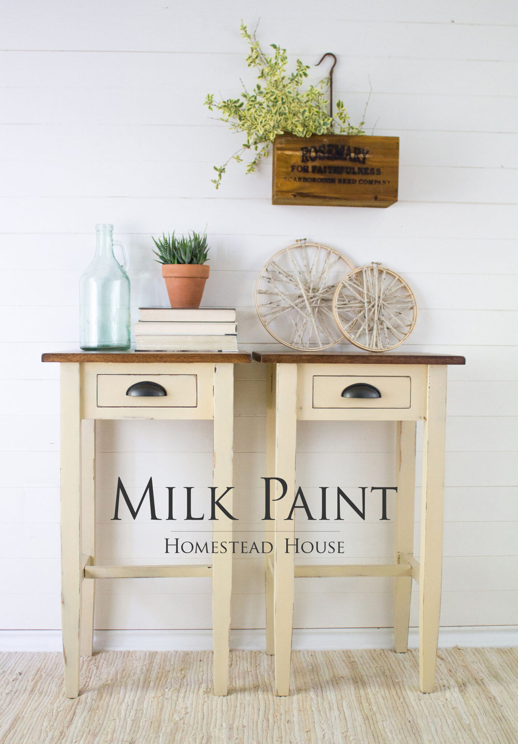Homestead House Milk Paint Buttermilk Cream pair of side tables