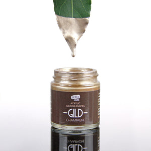 Leaf dipped in Original Acrylic Gilding Enamel by Guild Lane jar - Champagne