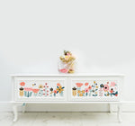 Load image into Gallery viewer, Doodle Flowers Redesign with Prima Small Transfer - hand drawn folk style floral pattern on the doors of a white sideboard cabinet
