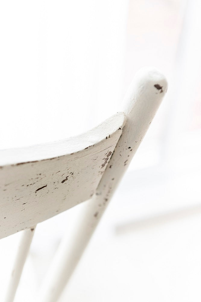 Homestead House Milk Paint Limestone chippy chair close up