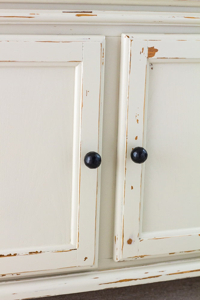 Homestead House Milk Paint Stone Fence closeup of door with distressing and chippy