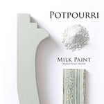 Load image into Gallery viewer, Homestead House Milk Paint Pot Pourri Flat Lay with powder, painted trim and distressed moulding
