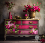 Load image into Gallery viewer, Lush Florals 1 Redesign with Prima X Large Transfer featuring large pink roses and peonies, applied to  bright pink feature drawers
