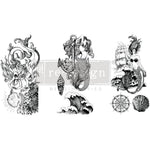 Load image into Gallery viewer, Mermaid Treasure Redesign with Prima Small Transfer - black ink illustration with a nautical theme

