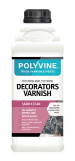Load image into Gallery viewer, 1 litre Clear Satin Polyvine Interior and Exterior Decorator's Varnish
