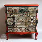 Load image into Gallery viewer, Curious Journey, Alice in Wonderland inspired Redesign with Prima Decor Tissue Paper on a red chest of drawers
