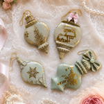 Load image into Gallery viewer, Holiday Heirloom Redesign with Prima Gold Foil Christmas transfer by Kacha applied to ceramic baubles
