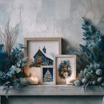 Load image into Gallery viewer, Quiet Country Blue Redesign with Prima Christmas Middy Transfer, deer, stag, snowy Christmas tree, log cabin in frames
