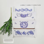 Load image into Gallery viewer, French Blue Redesign with Prima Small Transfer - monochrome toile de jouy on a white letterbox display case
