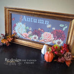 Load image into Gallery viewer, Willow Way Redesign with Prima Middy Transfer - Autumnal flowers, foliage and antlers on a fall picture framed in gold
