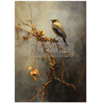Load image into Gallery viewer, Rustic Refuge Redesign with Prima Decoupage Fiber Paper, bird in sepia and ochre yellow tones on a moody black and brown branch
