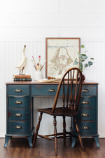 Load image into Gallery viewer, Chunky vintage desk painted in Homestead House Milk Paint Kentucky Green 
