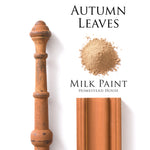 Load image into Gallery viewer, Homestead House Milk Paint Autumn Leaves Flat Lay with powder, painted trim and distressed spindle
