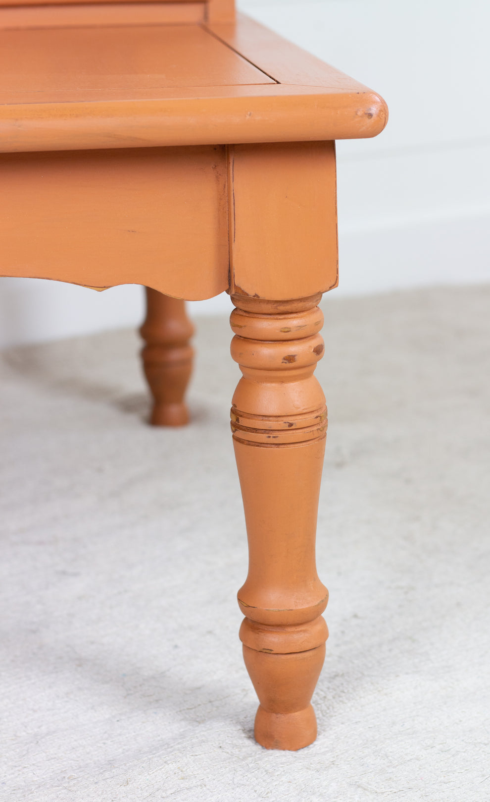 Homestead House Milk Paint Autumn Leaves painted table with drawers distressed close up