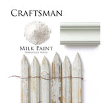Load image into Gallery viewer, Homestead House Milk Paint Craftsman Flat Lay with powder, painted trim and distressed picket fence
