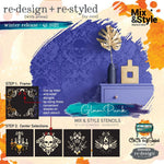 Load image into Gallery viewer, Glam Punk Redesign with Prima 5 piece stencil set, including tattoo swallows, frame, Chandelier, heart with wings and skull
