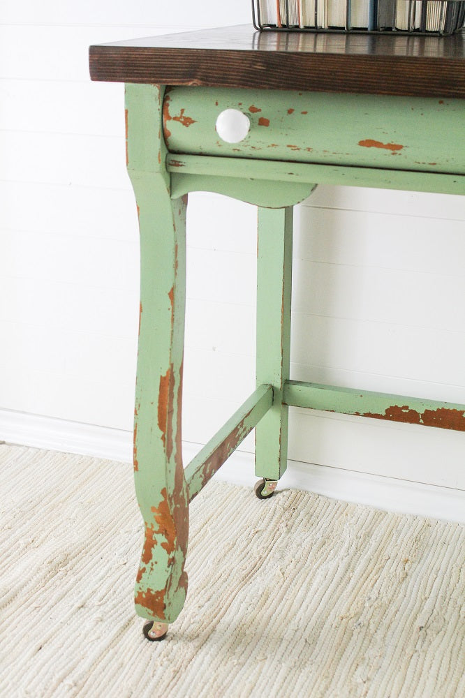 Homestead House Milk Paint Upper Canada Green chippy look