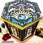 Load image into Gallery viewer, All Seeing Ikat Stencil in the Cece Restyled Collection from Redesign with Prima used to stencil in a bright boho design on top of a hexagonal cupboard
