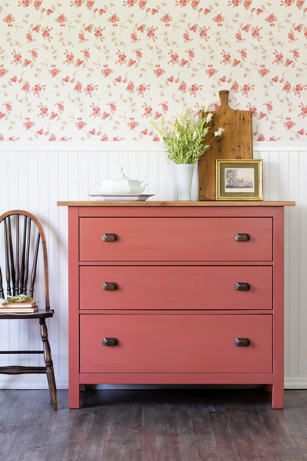 Chest of drawers painted in Homestead House Milk Paint Dala Red