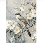 Load image into Gallery viewer, Gentle Watcher Redesign with Prima Decoupage Fibre Paper with white flowers, neutral colours and large central bird
