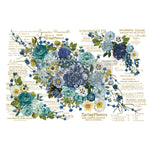 Load image into Gallery viewer, Cosmic Roses Extra Large Redesign with Prima Transfer - blue, turquoise and cream flowers with gold writing
