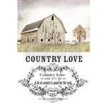 Load image into Gallery viewer, Out on the farm Redesign with Prima Extra Large Transfer, featuring a rustic barn scene and a floral wreath around vintage text saying Country Love
