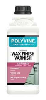 Load image into Gallery viewer, 1 litre Clear Satin Polyvine wax finish varnish bottle on a white background
