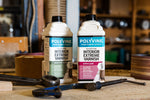 Load image into Gallery viewer, Two bottles of Polyvine interior extreme varnish on a workbench with tools in the background.
