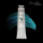 Load image into Gallery viewer, Tube of Chromaflex by Fusion Turquoise Peacock paint with a swatch on a black background
