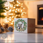 Load image into Gallery viewer, Christmas Memories Redesign with Prima 12 inch x 12 inch square transfer with reindeer, Christmas tree, wreaths and garlands on a Christmas parcel
