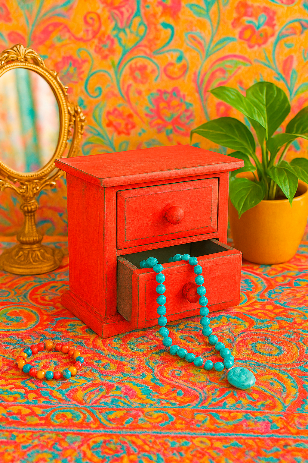 Coral and teal Milk Paint miniature painted vintage drawers