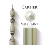 Load image into Gallery viewer, Homestead House Milk Paint Cartier Flat Lay with powder, painted trim and distressed vintage spindle
