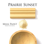 Load image into Gallery viewer, Homestead House Milk Paint Prairie Sunset Flat Lay with powder, painted trim and chippy bowl
