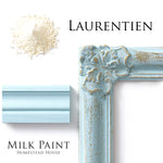 Load image into Gallery viewer, Homestead House Milk Paint Laurentian Flat Lay with powder, painted trim and distressed mouldings photo frame
