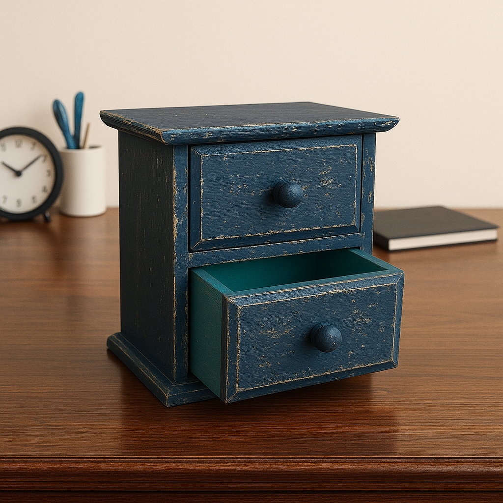 Navy and turquoise aqua Milk Paint miniature painted vintage drawers 
