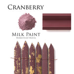 Load image into Gallery viewer, Homestead House Milk Paint Cranberry Flat Lay with powder, painted trim and distressed chippy picket fence
