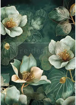 Load image into Gallery viewer, Emerald Elegance Redesign with Prima Decoupage Fibre Paper featuring green florals with gold details on a black background
